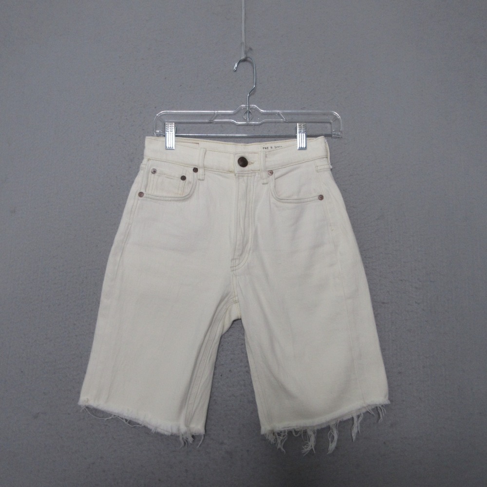 Rag & Bone Jean Shorts Women 23 Vintage Bermuda Fray Hem Cream Ivory